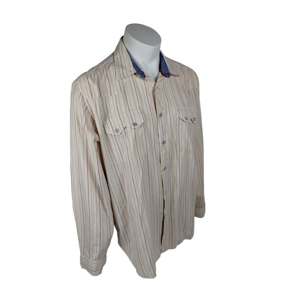 Tommy Jeans Mens XL Off White Beige Long Sleeve Button Down Pearl Snaps Western - Picture 3 of 14